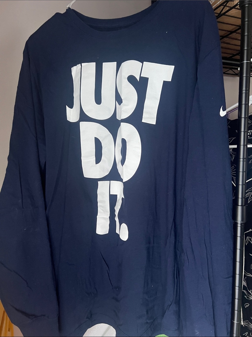 Nike Just Do It Long Sleeve Graphic Tee Navy Blue XXL Athletic Fit Swoosh Shirt